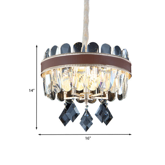 Contemporary Crystal Drum Chandelier With 5 Hanging Pendant Lights
