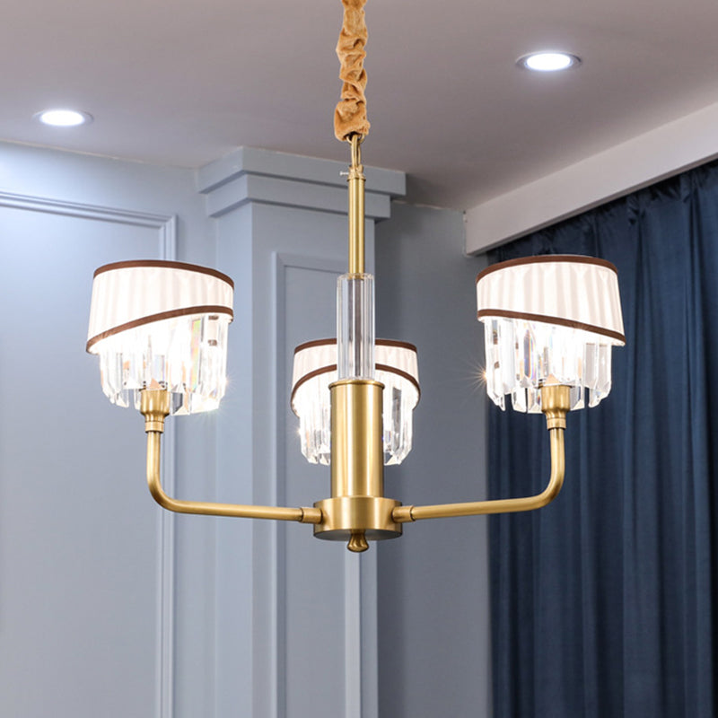 Clear Crystal Pendant Chandelier: Minimalist Brass Drum Design With Fabric Shade 3 /