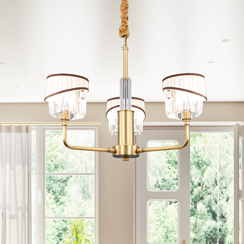 Clear Crystal Pendant Chandelier: Minimalist Brass Drum Design With Fabric Shade