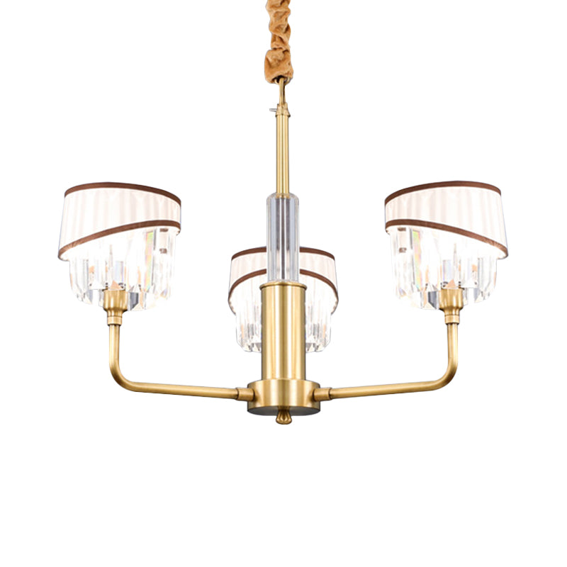 Clear Crystal Pendant Chandelier: Minimalist Brass Drum Design With Fabric Shade