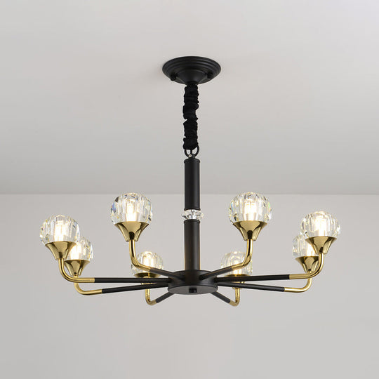 Modern Black And Gold Chandelier Light Fixture With Crystal Shades - 6/8 Head Living Room Suspension