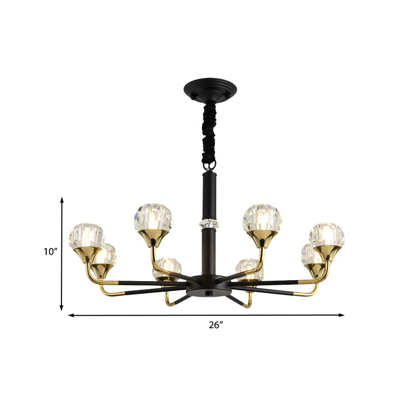 Modern Black And Gold Chandelier Light Fixture With Crystal Shades - 6/8 Head Living Room Suspension