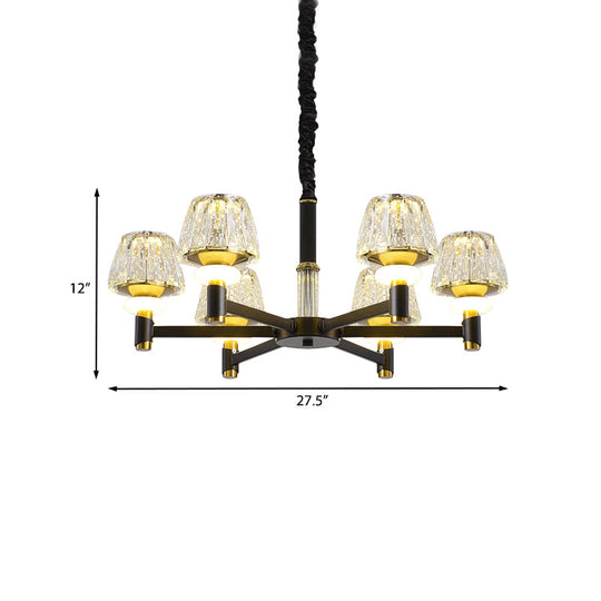 6/8-Head Black Chandelier With Cone Faceted Crystal Pendant Light - Elegant Sputnik Design & Simple