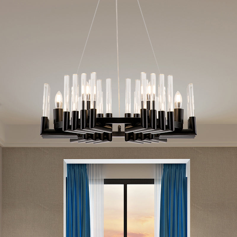 Minimal 6-Light Black Crystal Candelabra Chandelier: Elegant Hanging Lamp For Dining Room