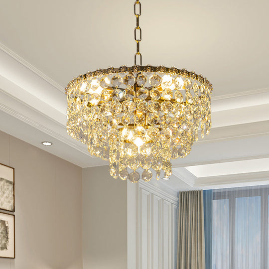 Minimalist Clear Crystal Ball Pendant Chandelier - 5 Heads Round Layered Design For Dining Room