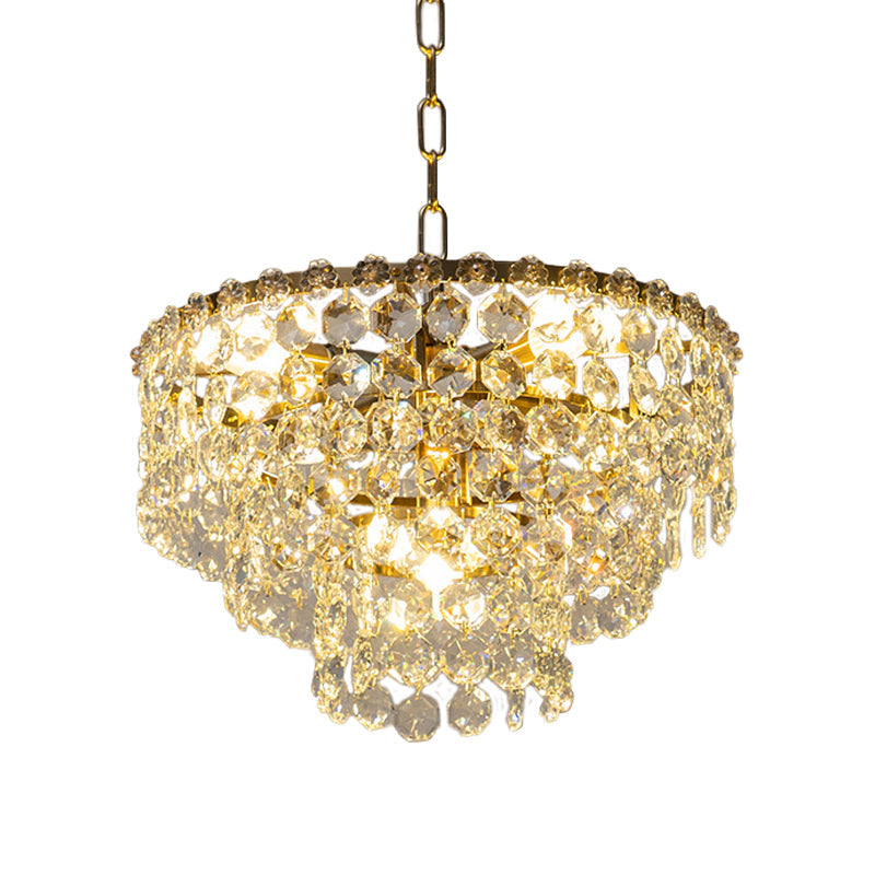Minimalist Clear Crystal Ball Pendant Chandelier - 5 Heads Round Layered Design For Dining Room
