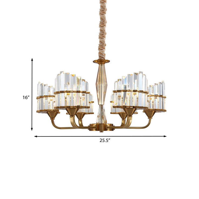 Modern Curved Chandelier With Faceted Crystal: Gold Finish 3/6-Light Pendant For Living Room