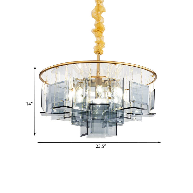Modern Smoke Gray Crystal Chandelier Pendant Light With 8 Circle Design Lights