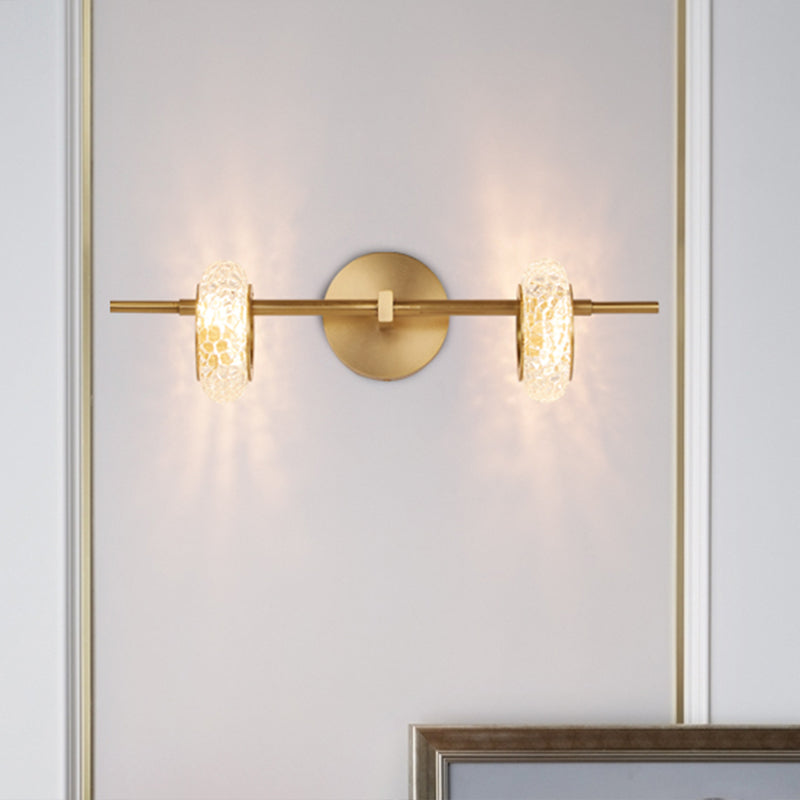 Contemporary Brass Double Oval Wall Light With Led Mount - Crystal Design