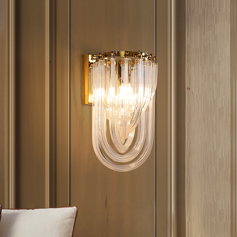 Gold Oval Wall Lamp With Twisted Crystal Shade