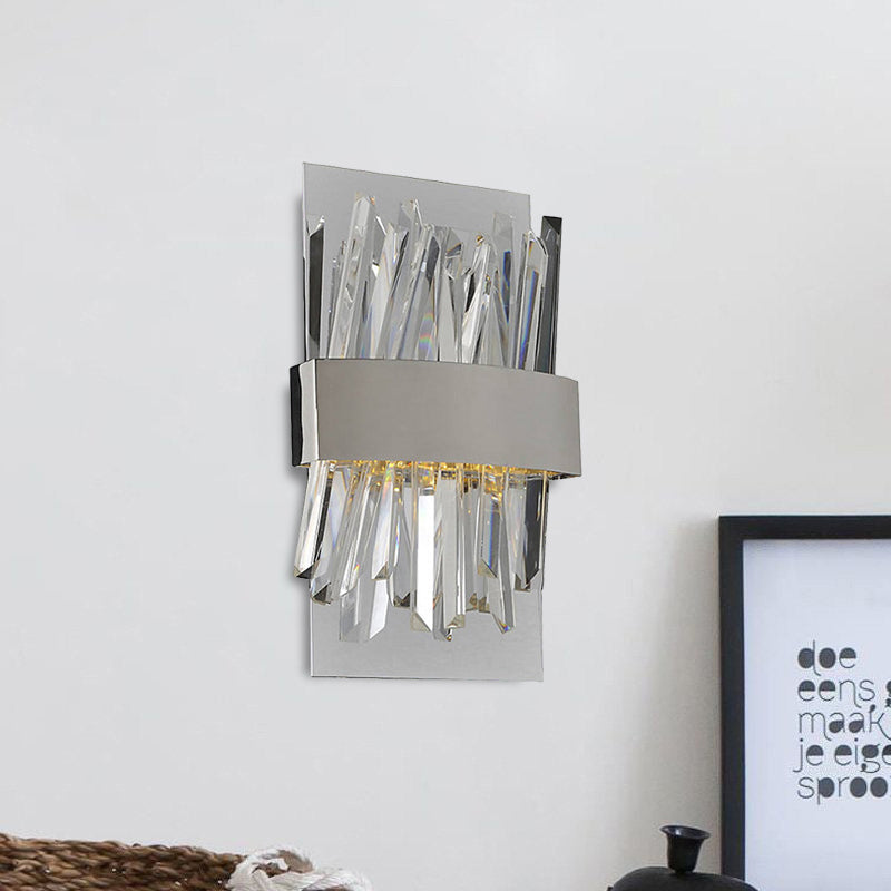 Contemporary Chrome Led Crystal Wall Sconce - Elegant Bedroom Lighting Solution