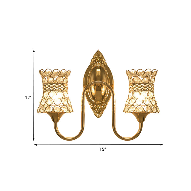 Gold Modern Metal Wall Sconce With Crystal Swirl Design And Dual Lighting