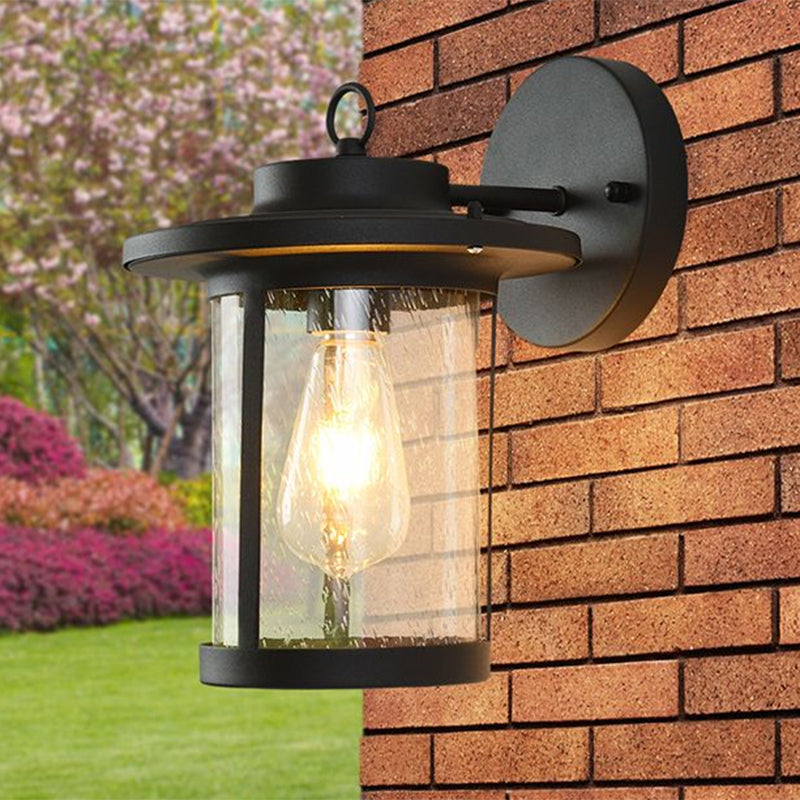 Cylinder Seeded Glass Industrial Wall Mounted Lamp - Matte Black/Bronze Finish
