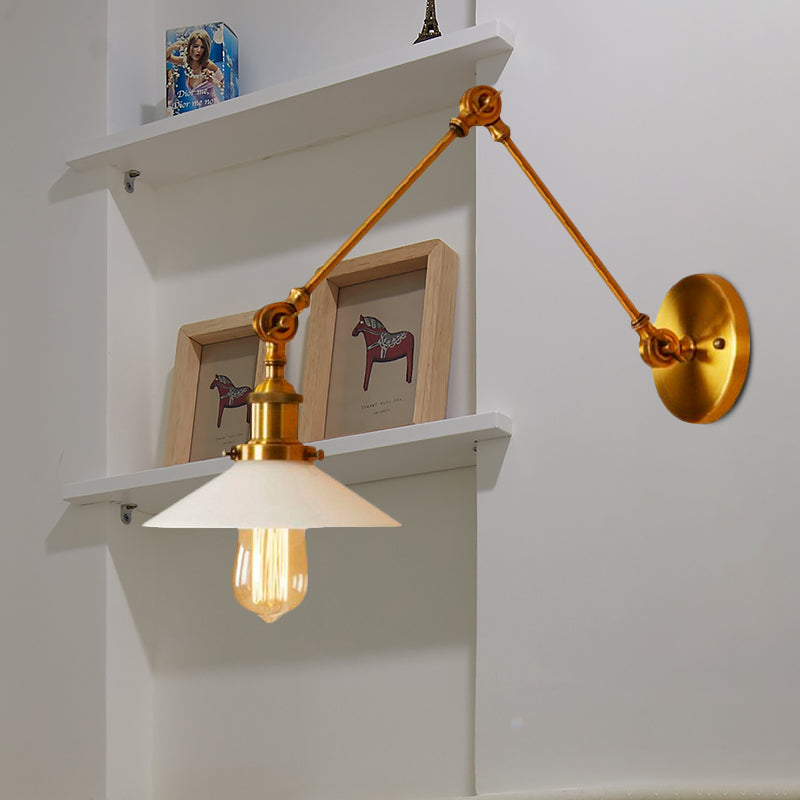 Modern White Glass Wall Sconce Lighting - 1-Light Industrial Fixture For Bedroom