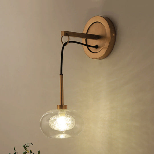 Industrial Clear Glass Oval Wall Light Fixture With Brass Sconce Lamp - Perfect For Living Room
