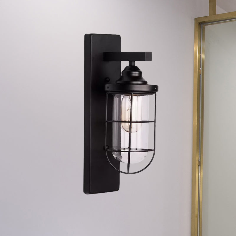 Vintage Industrial Clear Glass Sconce Wall Lamp - Black Vase/Birdcage/Oval Corridor Design