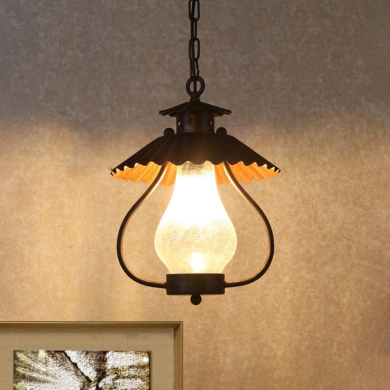 Industrial Rustic Crackle Glass Sconce Light - 1-Light Lantern Wall Lamp For Dining Room
