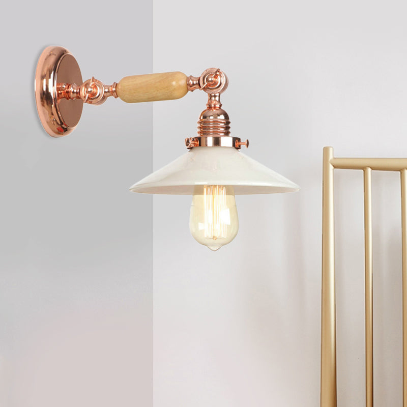 Industrial Rose Gold Glass Cone Wall Sconce Light Fixture With Opal Shade White