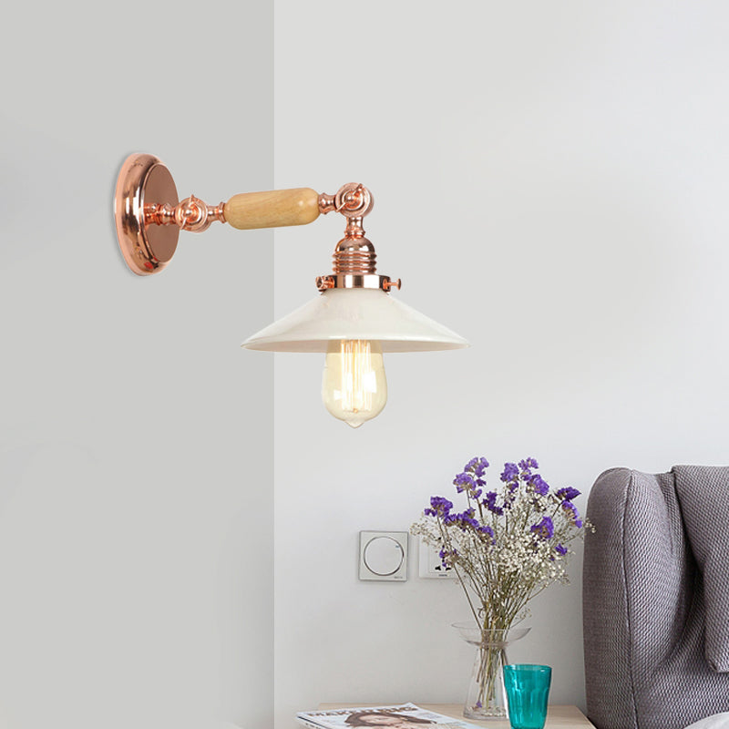 Industrial Rose Gold Glass Cone Wall Sconce Light Fixture With Opal Shade