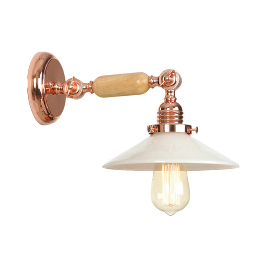Industrial Rose Gold Glass Cone Wall Sconce Light Fixture With Opal Shade