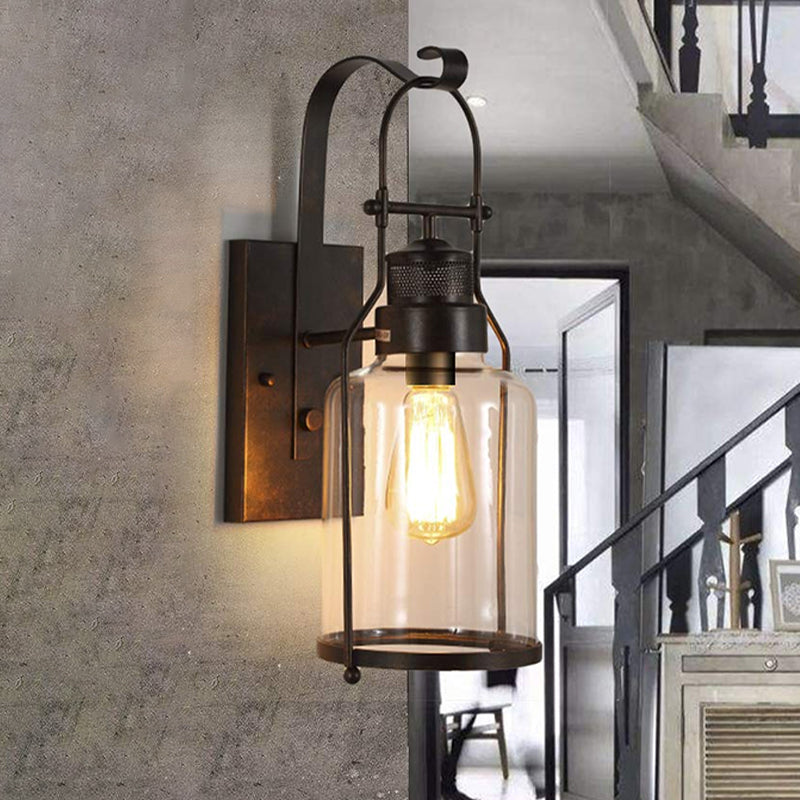 Industrial Clear Glass Wall Sconce With Cage And 1 Light