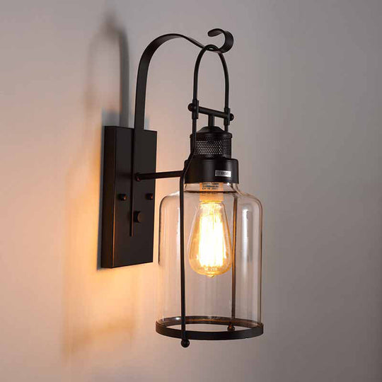 Industrial Clear Glass Wall Sconce With Cage And 1 Light