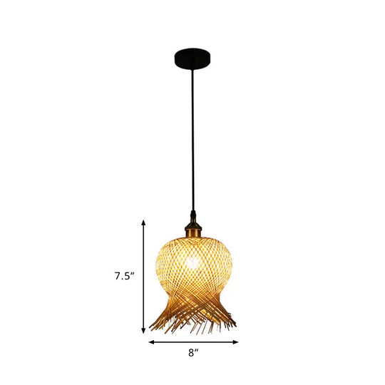 Bamboo Jellyfish Hanging Lamp - Asian 1-Light Pendant For Restaurants