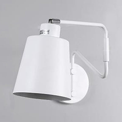 Modern Bucket Metal Wall Sconce With Adjustable Arm - White Corridor Lighting