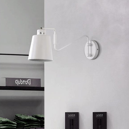 Modern Bucket Metal Wall Sconce With Adjustable Arm - White Corridor Lighting