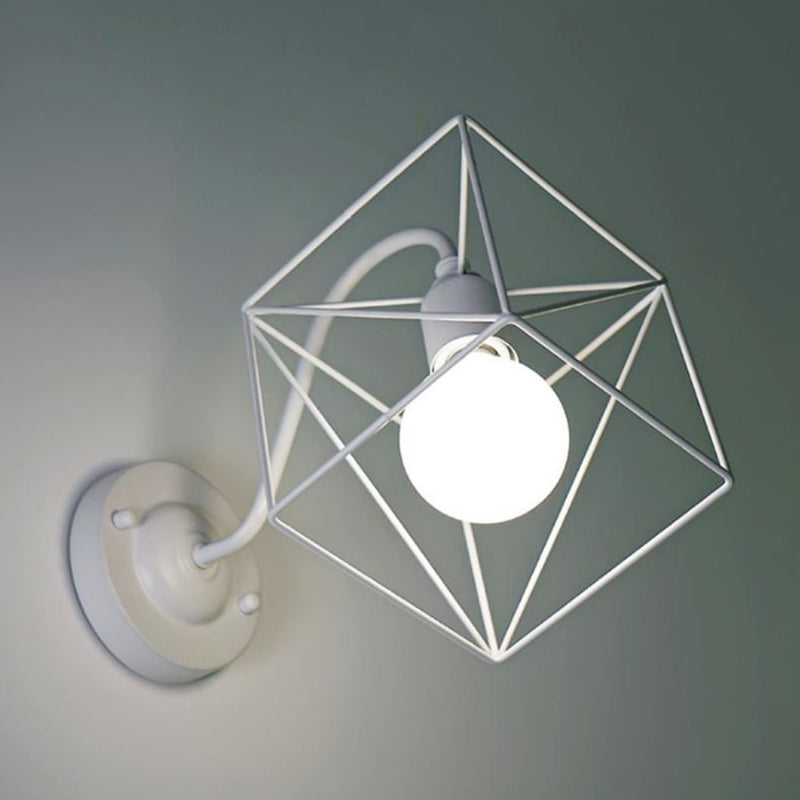 Geometric Cage Shade Wall Light For A Modern Loft Vibe - Metal Mount Lamp In White