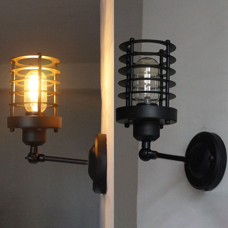 Vintage Style Black Wire Cage Wall Sconce Light Fixture With 1 Head - Ideal For Stairways