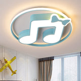 Cartoon Pink/Light Blue Led Flush Mount Ceiling Light With Musical Note Acrylic Design - Warm/White