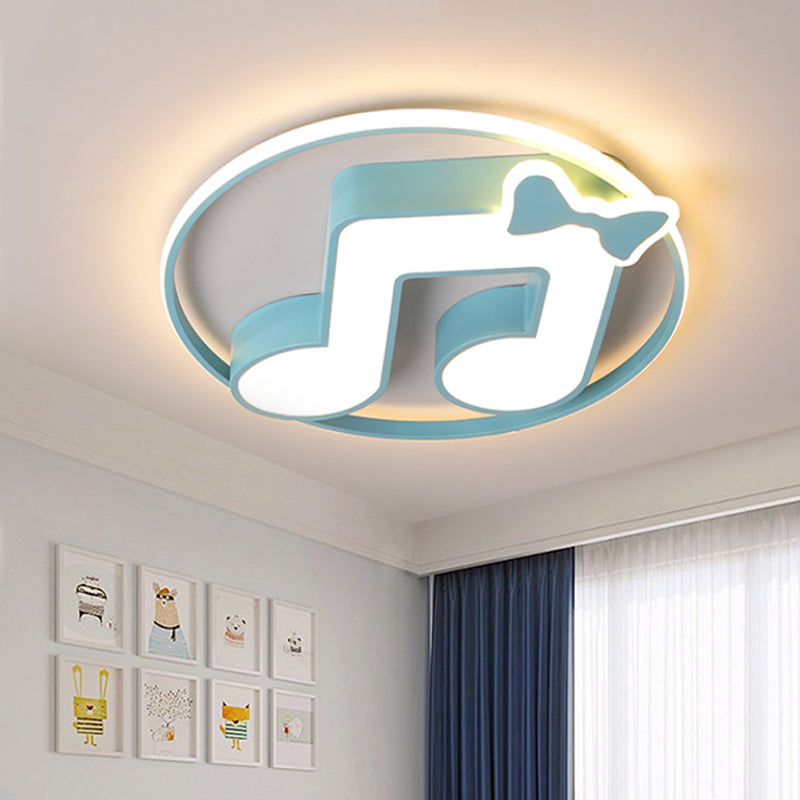 Cartoon Pink/Light Blue Led Flush Mount Ceiling Light With Musical Note Acrylic Design - Warm/White