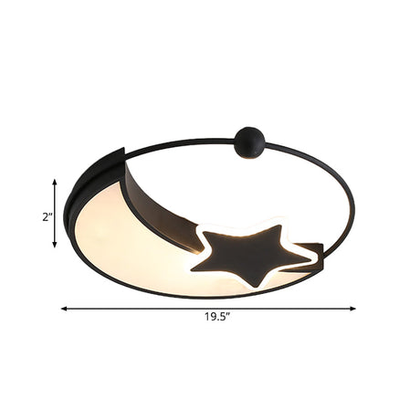 Kids Led Black Moon And Star Flush Mount Lamp With Warm/White Light