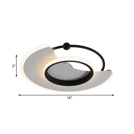 Modern Led Moon-Shaped White Flushmount Ceiling Light For Bedroom