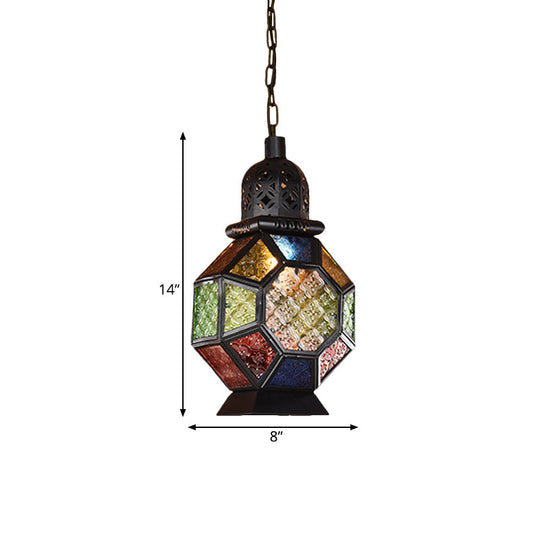 Decorative Pendant Light Fixture With Lantern Cut Glass Shade - Ideal For Restaurants Black/Bronze