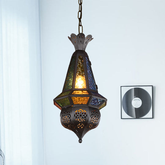 Decorative Pendant Light Fixture With Lantern Cut Glass Shade - Ideal For Restaurants Black/Bronze