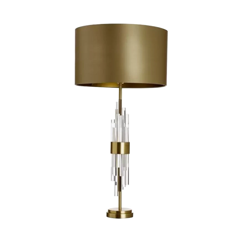 Minimalist Gold Drum Table Light - 1-Light 13/15 Wide Nightstand Lamp With Crystal Accent