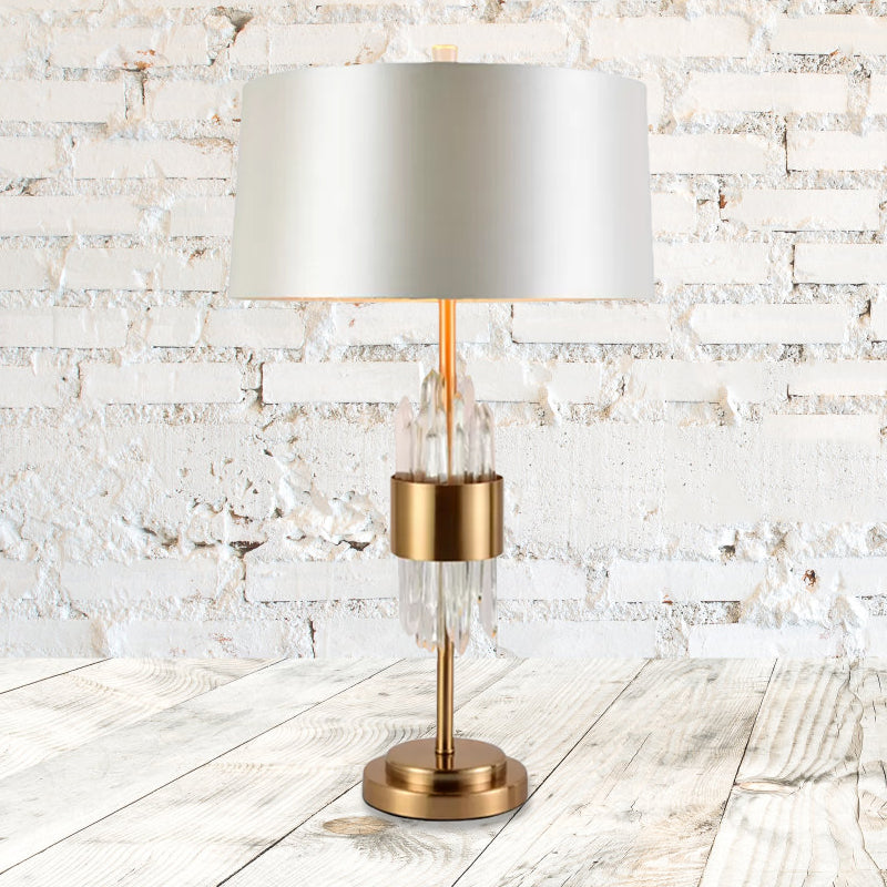 Postmodern White-Brass Living Room Table Lamp With Fabric Shade White