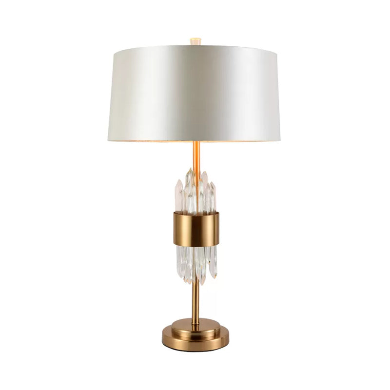 Gaia - Postmodern 1 Head Living Room Table Light Postmodern White-Brass Nightstand Lamp with Round Fabric Shade