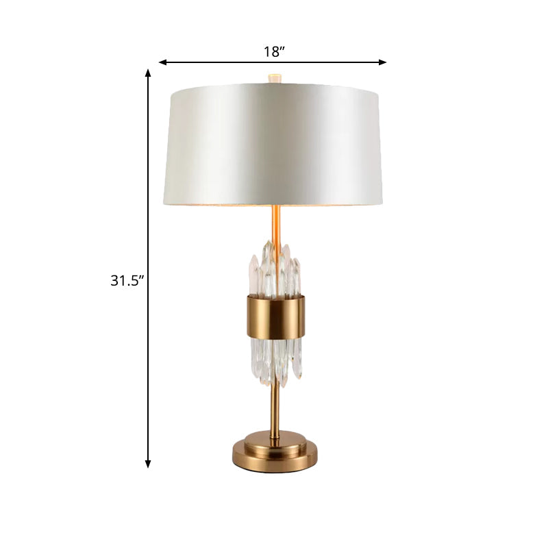 Gaia - Postmodern 1 Head Living Room Table Light Postmodern White-Brass Nightstand Lamp with Round Fabric Shade