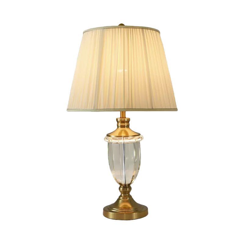 Viviana - Beige Tapering Fabric Nightstand Light with Crystal Base