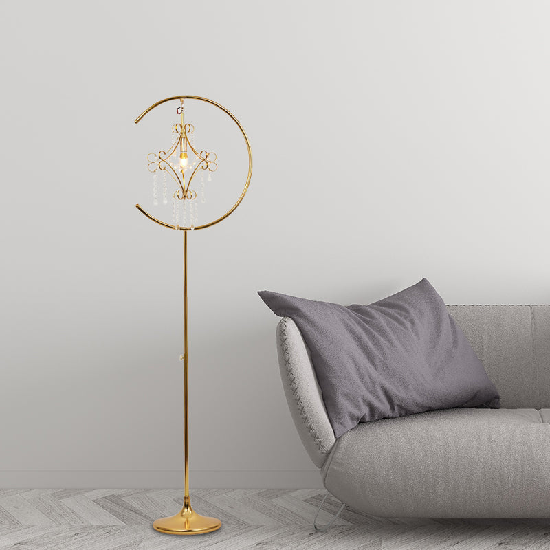 Contemporary Gold Standing Lamp With Crystal Design - Scrolled Frame Floor Lighting