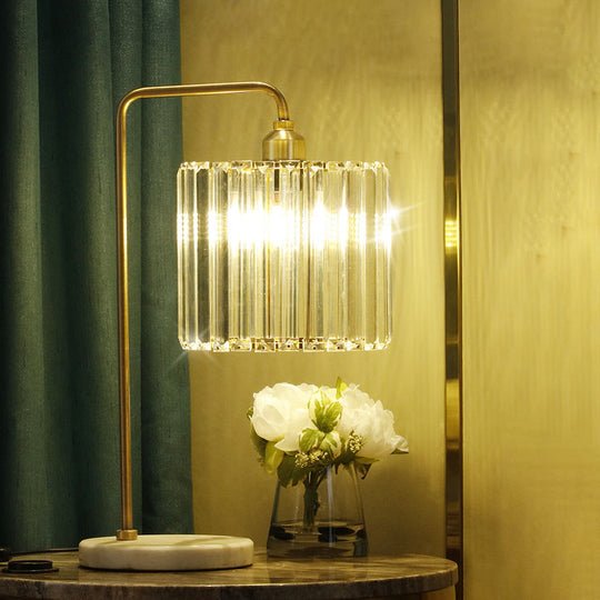 Simplicity Clear Faceted Crystal Table Lamp With Drum Shade