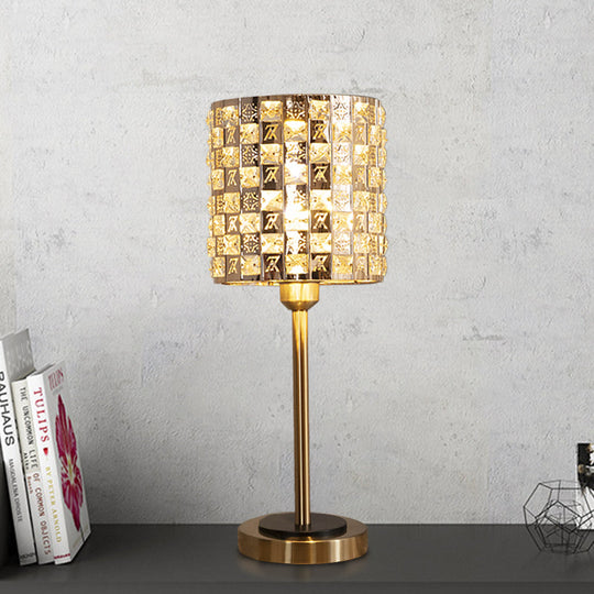 Brass Crystal Nightstand Lamp: Minimalist Cylindrical Insert Bedside Lighting With 1 Bulb / A