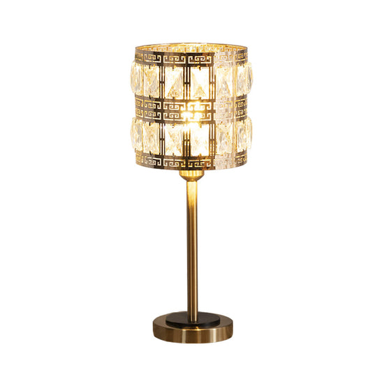 Brass Crystal Nightstand Lamp: Minimalist Cylindrical Insert Bedside Lighting With 1 Bulb
