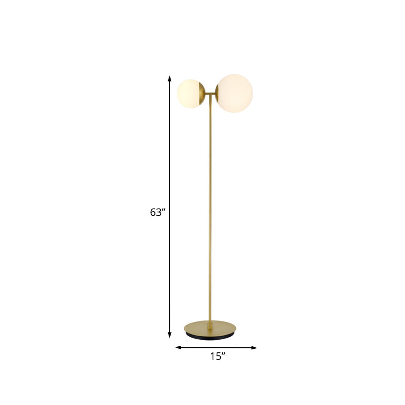 Opal Glass Standing Up Floor Lamp With 2-Head Bedroom Lighting In Gold