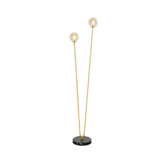Modernist Metallic Gold Led Floor Reading Lamp With U-Shaped Design And Globe Glass Shade