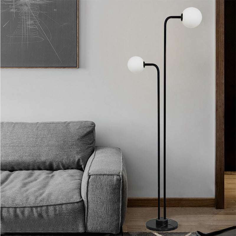 Contemporary Glass Floor Lamp - Black Ball Shape With 2 Bulbs For Bedroom