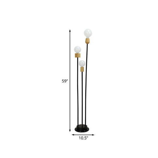 Bulb Floor Lamp - Minimalist Metallic 3-Head Stand Up Light For Study Room Black